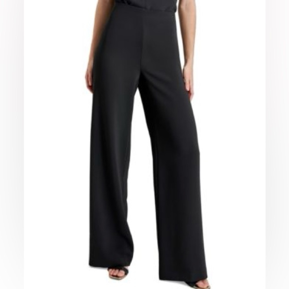 Lafayette 148 black wide leg side zip stretch wool pants trousers Size 6